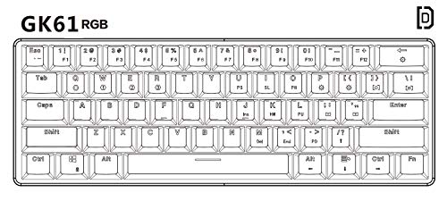 HKKB GK61 Mechanical Gaming Keyboard 60 Percent | 61 RGB Rainbow LED Backlit Programmable Keys | USB Wired | for Mac and Windows PC | Hotswap Gateron Optical Silver Switches | White – Image 5
