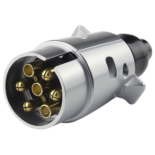 Knocery Fiches de Remorque en Métal 7 Broches, 12V Étanche Connecteur Prise Remorque 7 Broches Mâle pour Caravane Voiture RV Remorque Connecteur, Adaptateur AHK