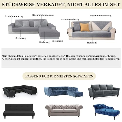 Alishomtll Sofabezug 1/2/3/4 Sitzer, Universelle Wasserdicht Sofa Überzug Ecksofa, L Form Couch Überzug, Hund Katze Anti-rutsch Sofaüberwurfe Sofaschoner für Wohnzimmer (Dunkelgrau, 70x70cm)