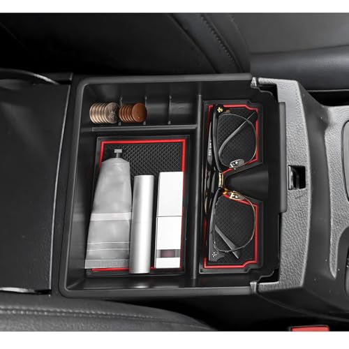 Image of LUWU Ranger Center Console Organizer for 2019 2020 2021 2022 2023 Ford Ranger XL /XLT /Lariat /Raptor Accessories Armrest Console Storage Box Glove Organizer Tray ABS Material Red