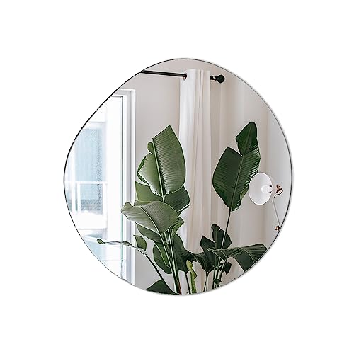 Irregular Bathroom Mirror For Wall, Asymmetrical Wall Mirror For Living Room, Entryway, Modern Oval Mirror Hanging, Wall Mounted Mirror (A-24'' X 24'') #TOP1