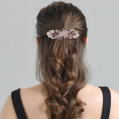 Insowni 4 Pack Luxury Glitter Sparkly Jeweled Gems Korean Decorative Crystal Rhinestone Flower Strong Metal French Barrettes Snap Alligator Hair Clips Headpieces Accessories For Women Girls #TOP2