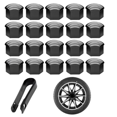 GNALIA 20 Piezas Tapones Rueda Coche 17 Mm, Tapas Para Tuercas Pernos, Cubiertas Hexagonales Negras Con Herramienta Extracción