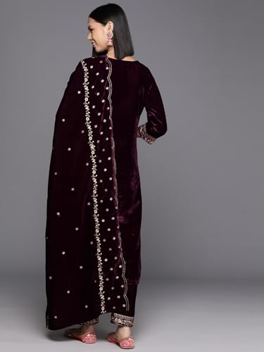 Image of Varanga Women's Velvet Solid Regular Suit Set