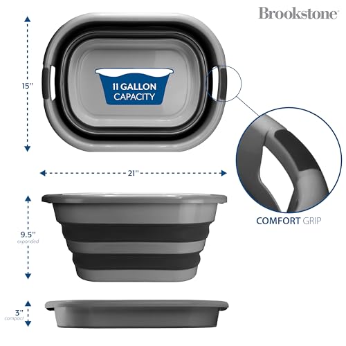 Image of BROOKSTONE Collapsible Laundry Basket Set, Modern Medium Collapsible Basket Set, Comfort Non-Slip Grip Handles, Minimalist Space Saving Design, Portable Pop-Up Hamper, BPA FREE, Dark Grey, 2 PACK