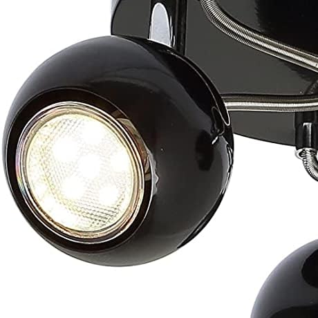 UKEW 3 Way Rotatable Ceiling Spotlights - GU10 Modern Adjustable Round Plate Design - Black Chrome Ceiling Light for Kitchen Living Room Bedroom Lounge