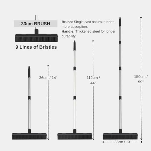 Thamtu Pet Hair Remover Carpet Rake Reusable Rubber Broom with Squeegee for Sweeping Pet Hair Removal Tool 59" Long Handle Cat and Dog Hair Remover for Rugs, Carpet, Hardwood Floor, Tile — view 5