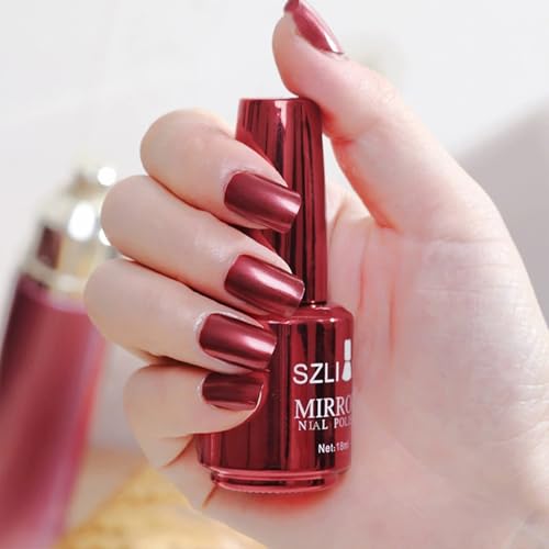 FREEORR Wine Red Metallic Nail Polish, Mirror Shiny Metal Effect Long-Lasting Quick Dry Nail Lacquers, Multicolor High Gloss DIY Nail Art Gel Polish(04,18ml)