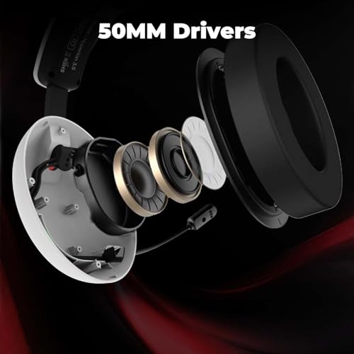 Image of EvoFox Hyperion Gaming Headphones with Mic - White, 50mm Drivers, Immersive Surround Sound, Retractable Mic, Wired (3.5mm + Type-C), Inline Controls, Durable Build with Over Ear Swappable Ear Pads