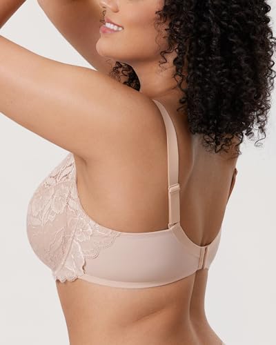 DELIMIRA Women's Plus Size Bras Full Coverage Lace Underwire Unlined Bra Beige 36F - 3