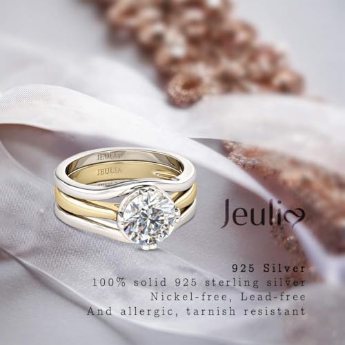 Jeulia 3.5ct Wedding Engagement Rings Set for Women Sterling Silver Round Cut Halo CZ Enhancer Ring Set Promise Anniversary Bridal Set Valentines Romantic Gift for her with Jewelry Box (10)4