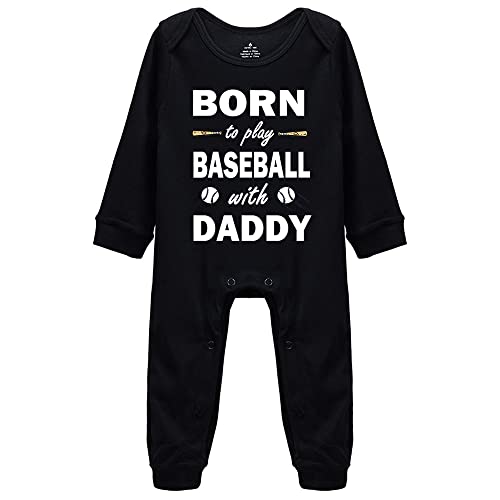 Born to Play Baseball with Daddy Funny Long Sleeve Baby Birth Announcement Bodysuit