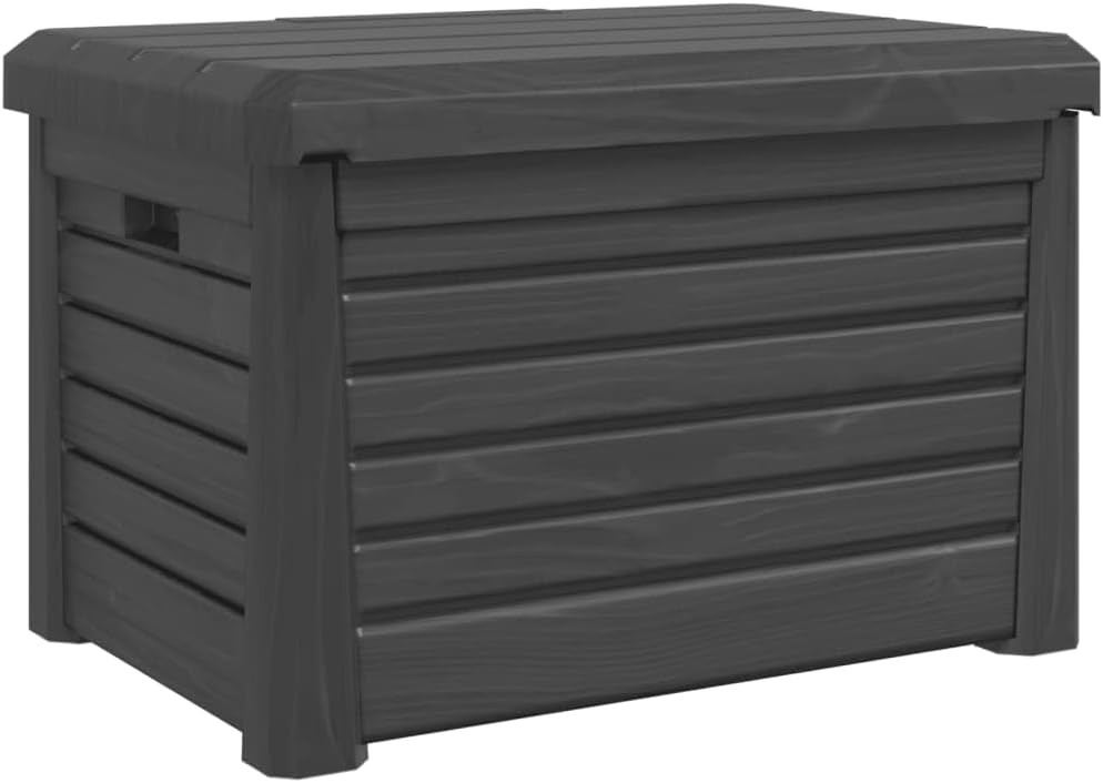 Cushion Box Anthracite Polypropylene Medium Outdoor Storage Box with Wood Texture, Deck Box for Patio Storage, Waterproof Storage Chest for Garden Cushions