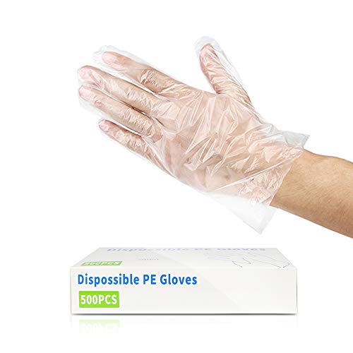 500PCS Disposable Plastic Gloves, Latex Free Powder Free Clear Polyethylene Hand Gloves Non-Sterile