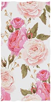 Beautiful Floral Pink Roses Hand Towels Soft Highly Absorbent Large Hand Towels 15 x 30inch Fingertip Towels Bath Towel Multipurpose for Hand Face Bathroom Gym Hotel Spa