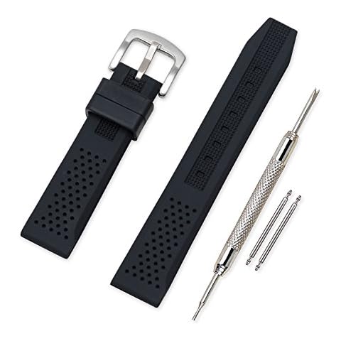 Vinband Watch Strap Replacement Rubber Watch Band - 16mm, 18mm, 20mm, 22mm, 24mm Silicon Watch Bracelet with Brushed Stainless Steel Buckle (22mm, Black) Cover