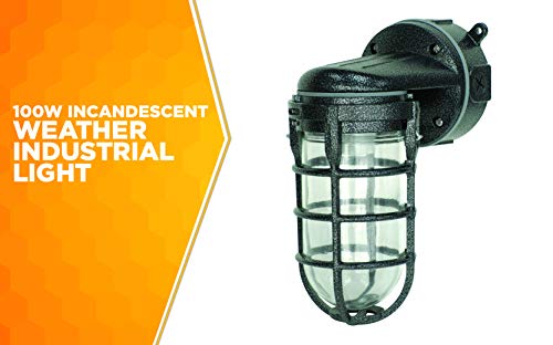 Woods L1707SVBLK Wall Mount Light in Hammered Black Finish Sturdy Die Cast Aluminum Cage; 100 Watt Incandescent; Industrial Design; Suitable for Indoor and Outdoor Use by Woods - Image 2