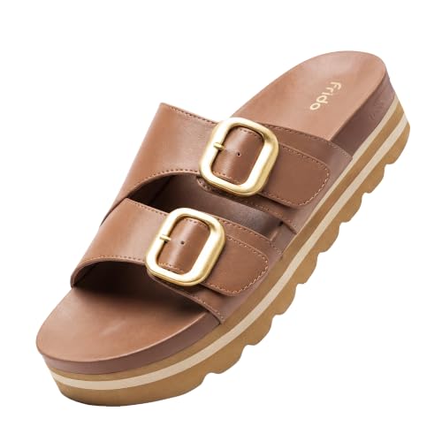 Image of Frido Women's Arch Support Wedge Sandals, Orthopedic Cushioned Platform Heels with Anti-Slip Sole, Comfortable Slip-On Footwear for Office, Travel, Daily Wear & Long Standing | Available in 3 Style- Buckle Strap, Velcro Strap & Classic Styles
