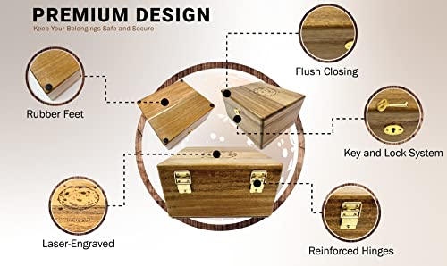 Decorative Acacia Wooden Storage Box, Lock And Key Combo With Accessory Kit, 3 Glass Jars, Metal Shredder, Brushes And Tray #TOP2