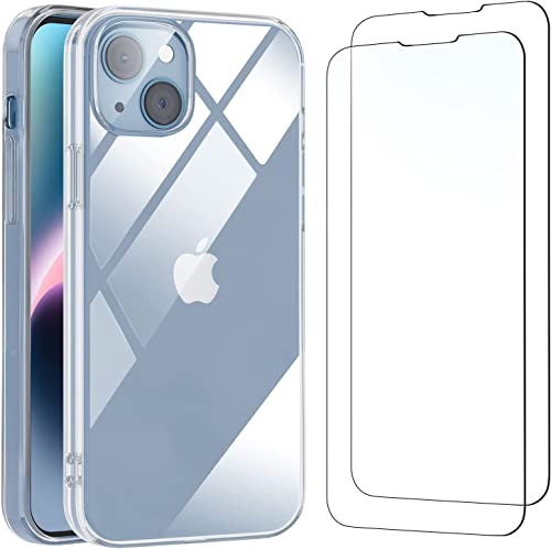 PhoneThrone Funda + 2 películas de cristal templado para iPhone 14 Protector de pantalla