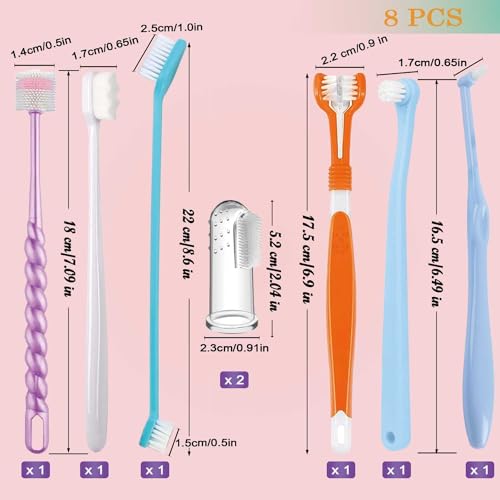 Image of Dog Toothbrush Set,Finger Rubber Toothbrushes /Double Head Pet Tooth Brush /Triple Head Dog Toothbrushes /360º Cat Toothbrush /Multi-Angle Dental Cleaning Brushes Kit for Puppy Kitten Oral Hygiene,8 Pack