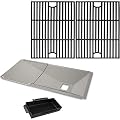 Uniflasy Cast Iron Cooking Grate and Grease Tray with Catch Pan Replacement for Nexgrill 4 Burner 720-0830H 720-0670A 720-0783E 720-0958A 5 Burner 720-0888N