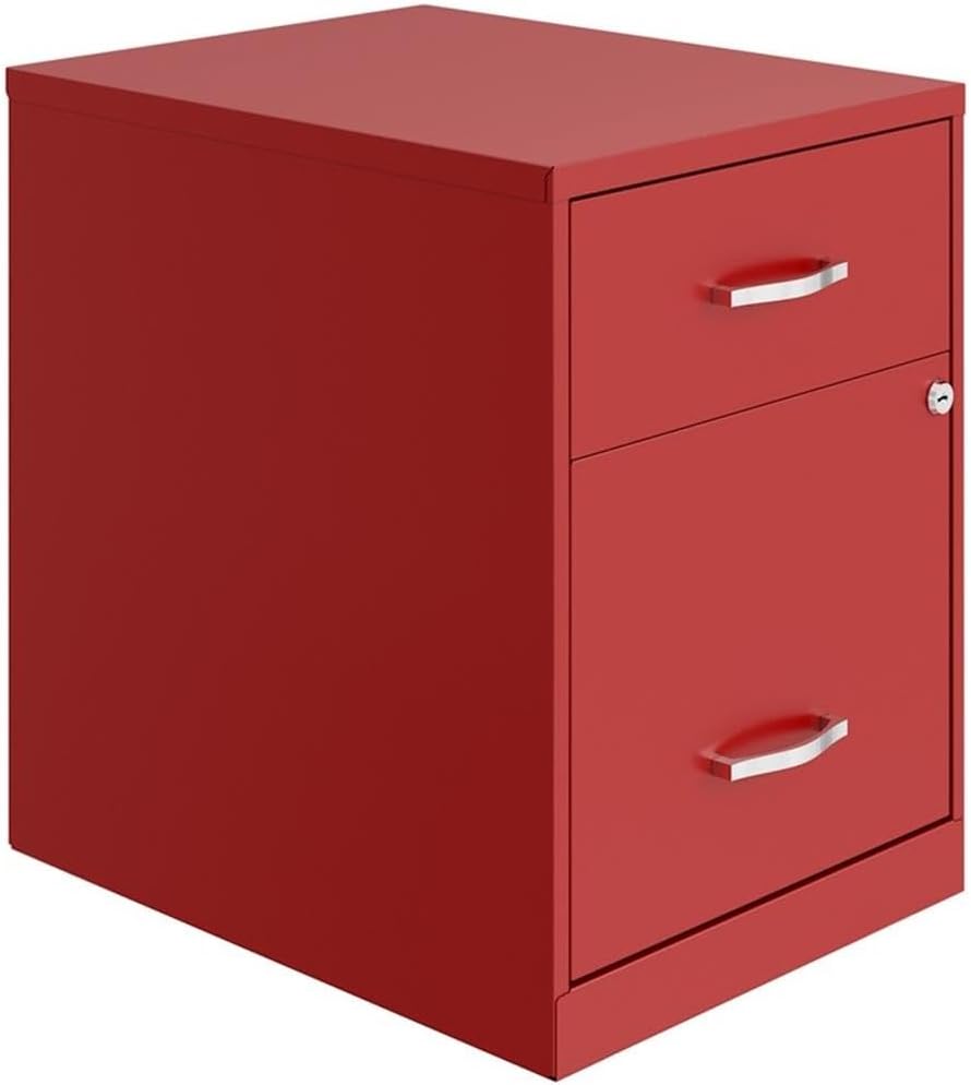 Pemberly Row Vertical Metal Filing Cabinet, 18" D x 25" H, Lava Red Finish, 2 Drawers with Lock, High-Sided Letter-Size File Drawer, Compact Design for Home or Small Office Storage
