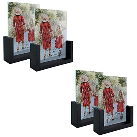 MEBRUDY 2 Pack 4x6 and 2 Pack 5x7 Picture Frames Glass Photo Frame with Wooden Base, black, tabletop Display Cover