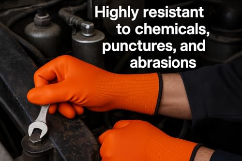 Image of Nitrile Coated Industrial Safety Gloves - Durable Nylon Liner, Anti-Slip Grip - Oil & Abrasion Resistant Work Gloves for Construction, Automotive, Metal Handling (3 Pair)