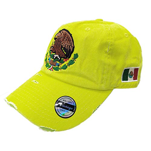 Mexico Snapback dadhat Flat Panel and Vintage Hats Embroidered Shield and Flag (Vintage Lime/Full Color)
