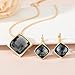 EVEVIC Square Austrian Crystal Necklace Earrings for Women Fashion 18K Gold Plated Hypoallergenic Jewelry Set (Black)