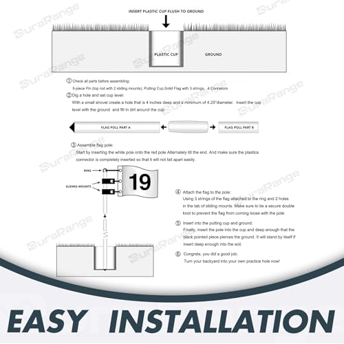 Golf Flagstick 6ft, 5-Section Design, ABS Hole Cup, 420D Nylon Flag for Backyard Practice Putting Green | Driving Range | Country Club, Gift for Golf Lovers - Image 6