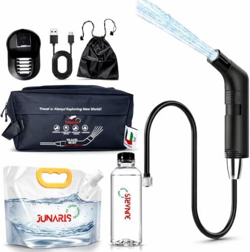 Junaris Portable Bidet For Travel Shattaf | Portable Shattaf Rechargeable Travel Camping Bidet Shower Sprayer shataf almusafir شطاف المسافر (Plastic Bag 3.5L (Foldable) Black)