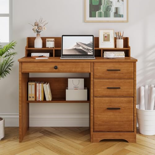 4 EVER WINNER small desk with drawers and monitor stand in brown
