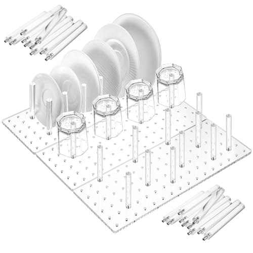 Kigley 3 Pcs Acrylic Pegboard Drawer Organizer with 32 Pegs - 16 x 5.91 in Clear Peg Board System - Drawer Organizers for Dishes, Food Containers, Cookware, Utensils - Kitchen