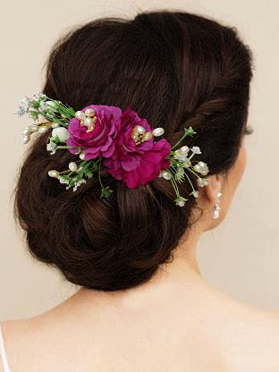 Image of Hair Flare Women Artificial Flower Made Hair Accessories And HairPin- Dark Pink, 2215