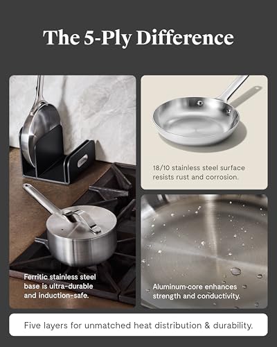 Caraway Stainless Steel Mini Duo - 5-Ply Stainless Steel Fry Pan (8 In) & Sauce Pan (1.75 Qt) - Oven Safe & Stovetop Agnostic - Non Toxic, PTFE & PFOA Free - Image 5