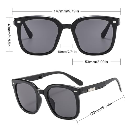 Folding Sunglasses for Women and Men Foldable Square Large Frame Driving Sunglasses Ultralight beaches Sun Glasses 3Packs3