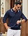 COOFANDY Mens Knit Sweater Polo Stripe Golf Sweater Lightweight Business Casual Collared Pullover Sweaters Midnight Blue