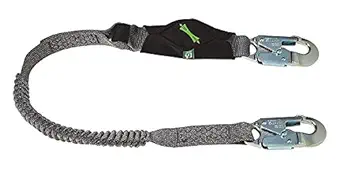 MSA 10193748 V-Series Stretch Shock Absorbing Lanyard - 6', Single-Leg, 36C Small Snaphooks, Stretchable Length, Polyester Web, Durable, Energy Absorbing Lanyard