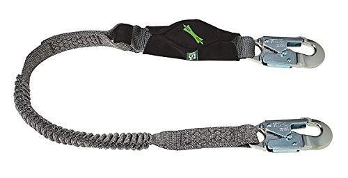 MSA 10193748 V-Series Stretch Shock Absorbing Lanyard - 6', Single-Leg, 36C Small Snaphooks, Stretchable Length, Polyester Web, Durable, Energy Absorbing Lanyard