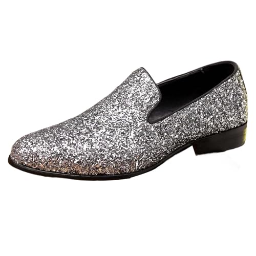 Glitzer Schuhe Herren Silberne Glitzerschuhe Goldene Sneaker Silber Pailletten Schuhe Plateau 70er Jahre Party Tanzschuhe Elegante Partyschuhe Turnschuhe Abendschuhe für Karneval,Hochzeit thumbnail