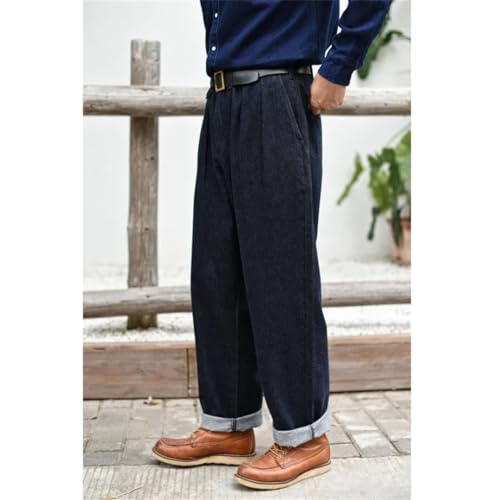 Men’S Vintage Loose Fit Wide Leg Selvedge Denim Full Length Jeans Zipper Fly High Waist Lightweight Daily Wear Rivet Detail4