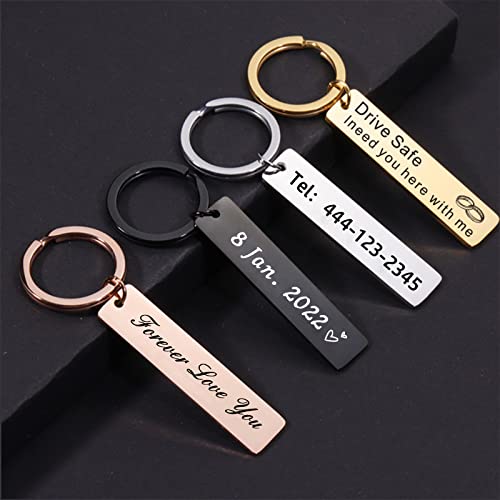 Personalized Double Sided Custom Keychain, Personalized Engraving Phone Number Name Address Anti-Lost Keychain, Custom Drive Safe Car Key Chain Gift For Family Lover (Steel) #TOP1