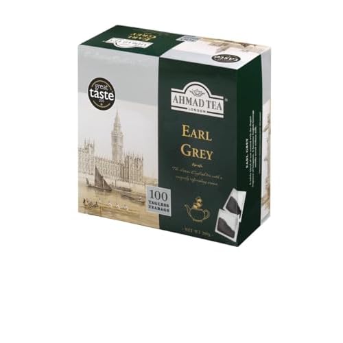 Ahmad Tea - Earl Grey - Schwarztee aus Größeren Teeblättern mit Bergamotte - Englische Teebeutel ohne Band mit 2g Tee pro Portion - 100 Teebeutel