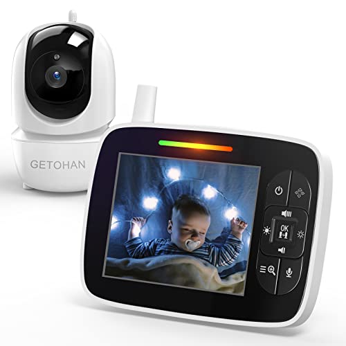 Video Baby Monitor with Camera and Audio, GETOHAN Baby Camera Monitor 3.5" HD Display Night Vision, Digital 2.4Ghz Wireless Video Monitor with Temperature Monitor, 2-Way Talk (White)