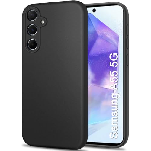 Image of TheGiftKart Sleek Back Cover Case for Samsung Galaxy A55 5G | Slim Fit Protective Design | Ultra Matte Finish | Camera Protection Bump | Soft Silicon Back Cover Case for Samsung A55 (Silicone, Black)