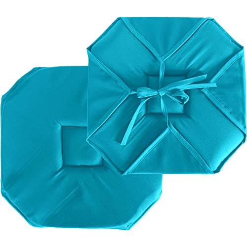 ED ENJOY HOME Galette de Chaise à Rabat, 40x40 cm, Bleu Turquoise, avec Nouettes, 100% Polyester, Tissu Certifié Oeko-TEX, Satinée, Collection Basic