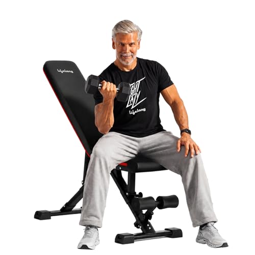 Image of Lifelong Strong Adjustable Foldable Gym Bench 3-in-1 Incline, Decline & Flat Weight Bench | Gym Equipment for Home Workout | Gym Bench for Dumbbell & Bench Press | 250 kg Capacity with Resistance Rope