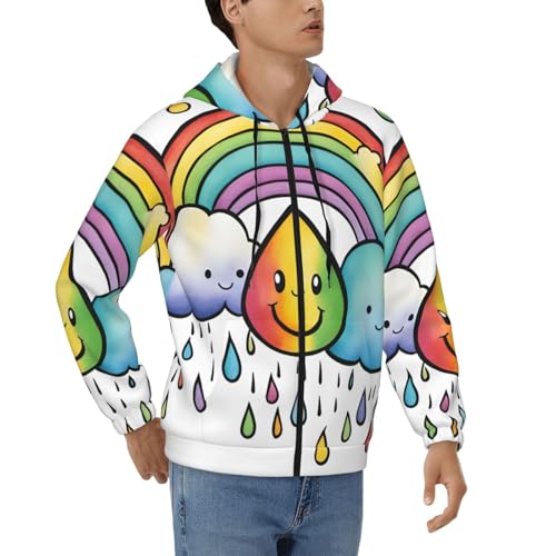Pull à capuche pour homme avec fermeture éclair motif arc-en-ciel